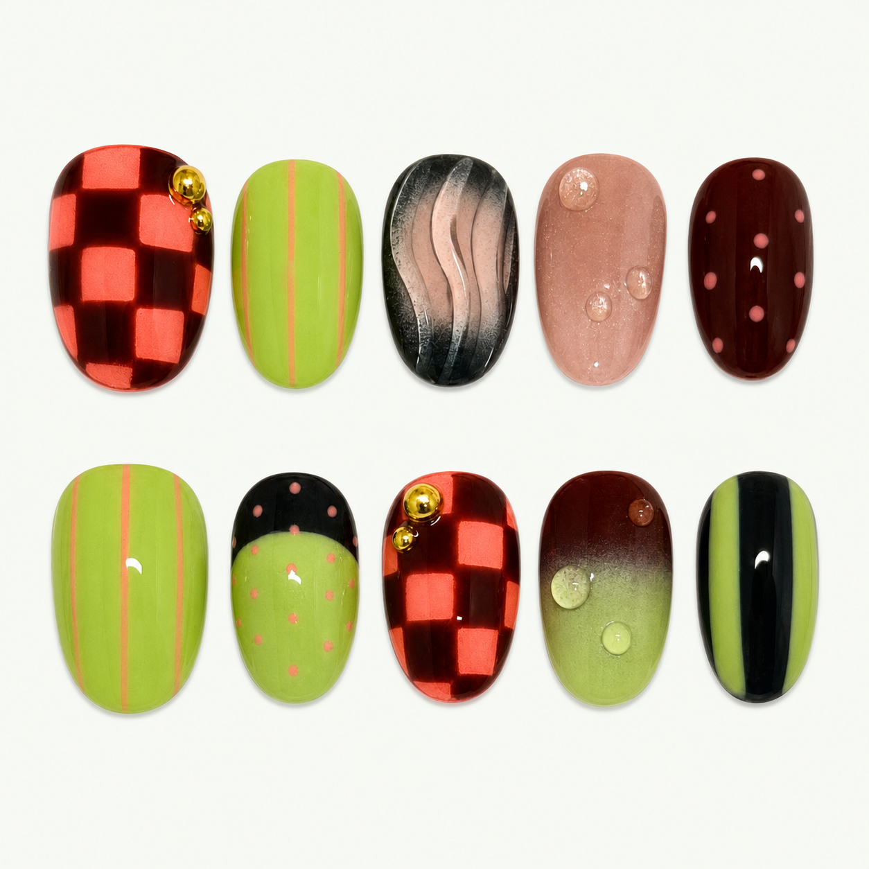 Retro Rally Red Checker Press-On Nails - NS0112