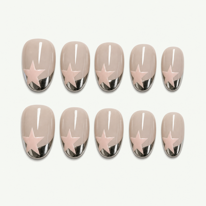 Starlight Bow Pink Chrome Press-On Nails - NS0137
