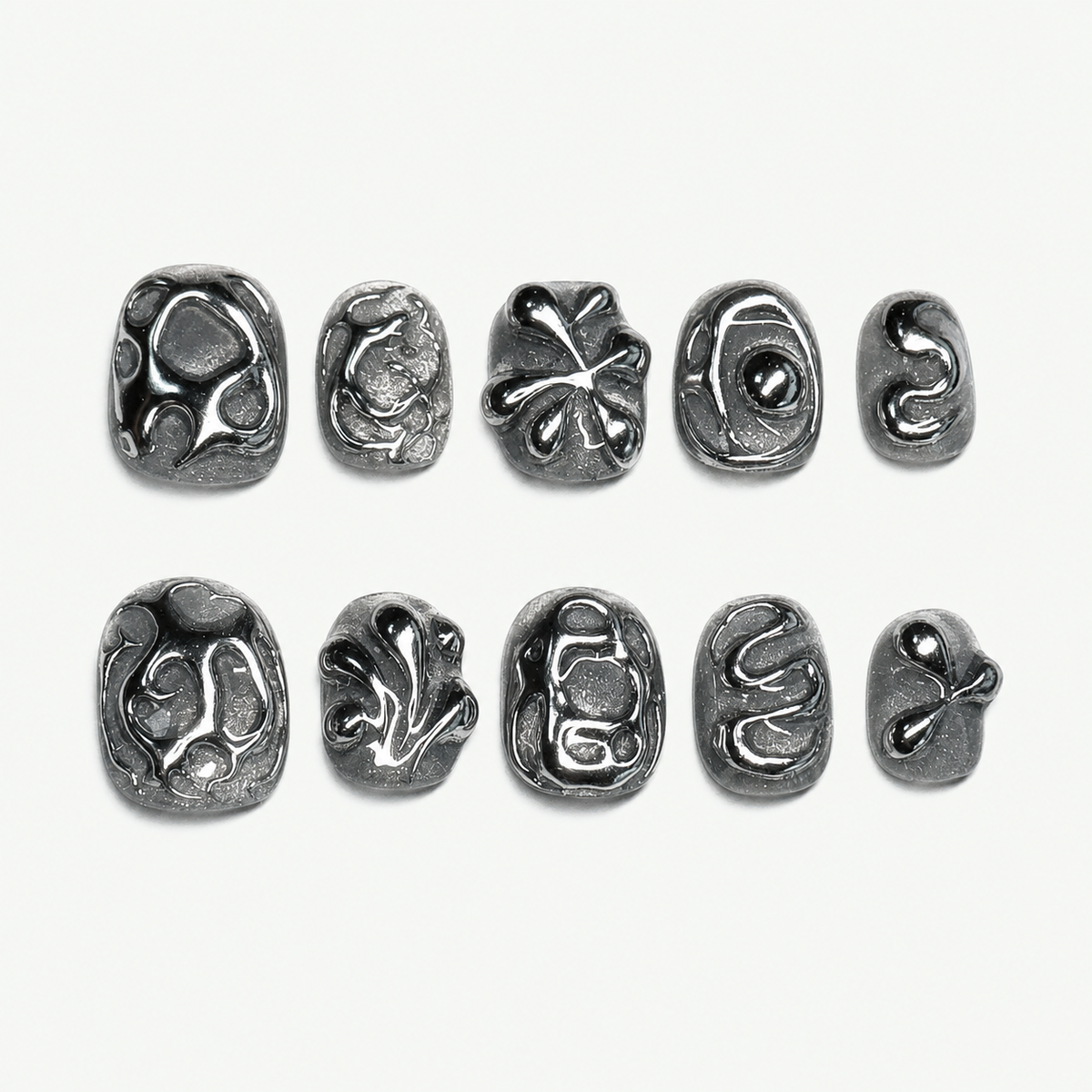 Silver Petal Sculpted Chrome Press-On Nails - NS0144