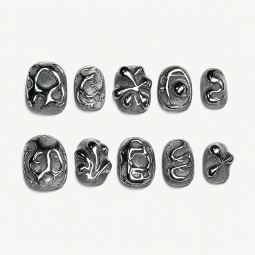 Silver Petal Sculpted Chrome Press-On Nails - NS0144