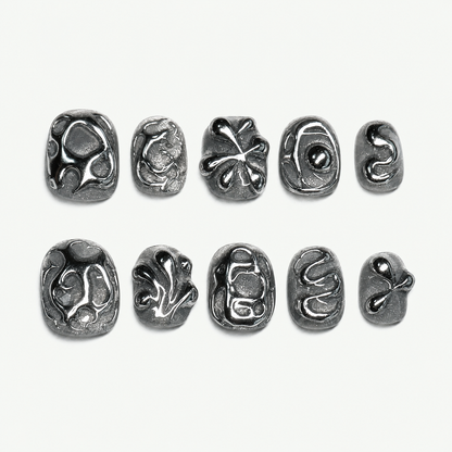Silver Petal Sculpted Chrome Press-On Nails - NS0144