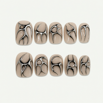 Taupe Current Metallic Line Press-On Nails - NS0149