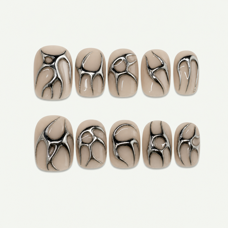 Taupe Current Metallic Line Press-On Nails - NS0149
