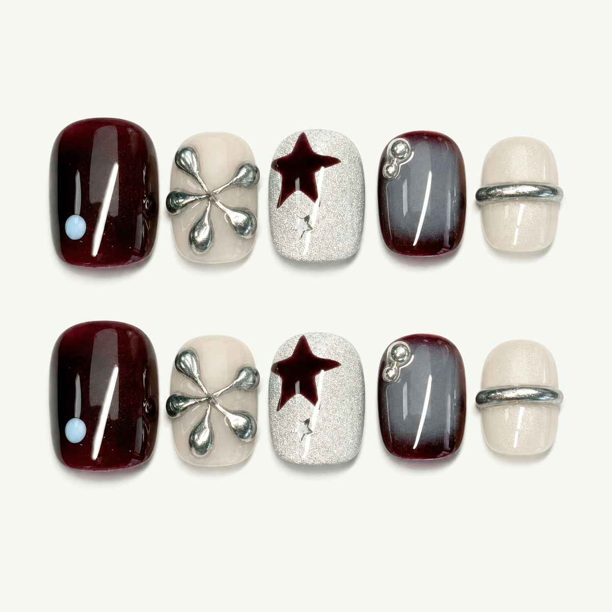 Burgundy Nova Sculpted Press-On Nails - NS0155