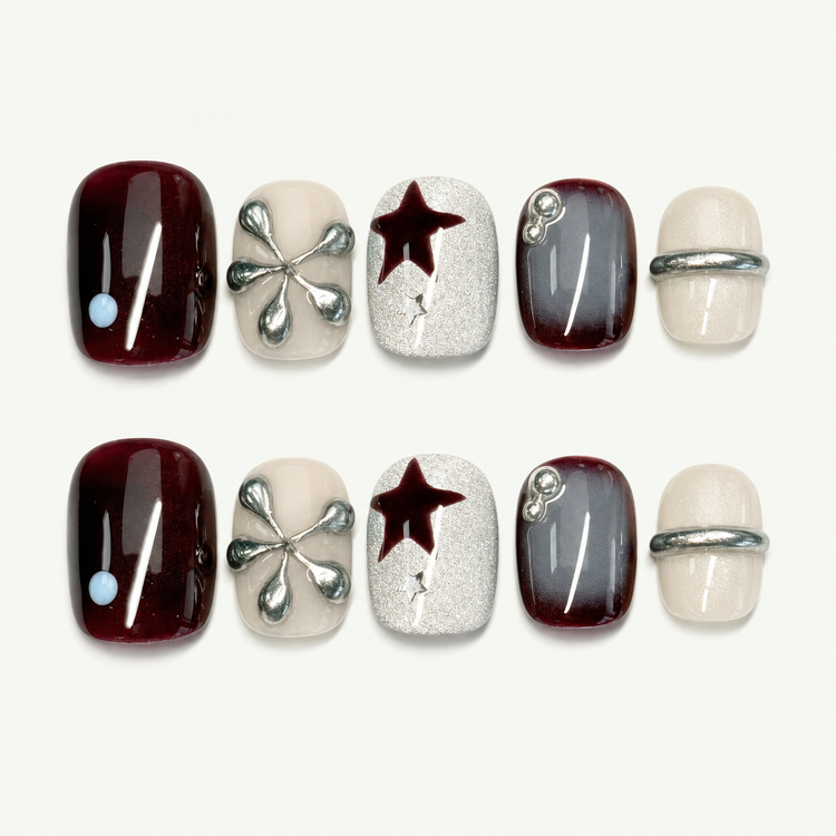 Burgundy Nova Sculpted Press-On Nails - NS0155