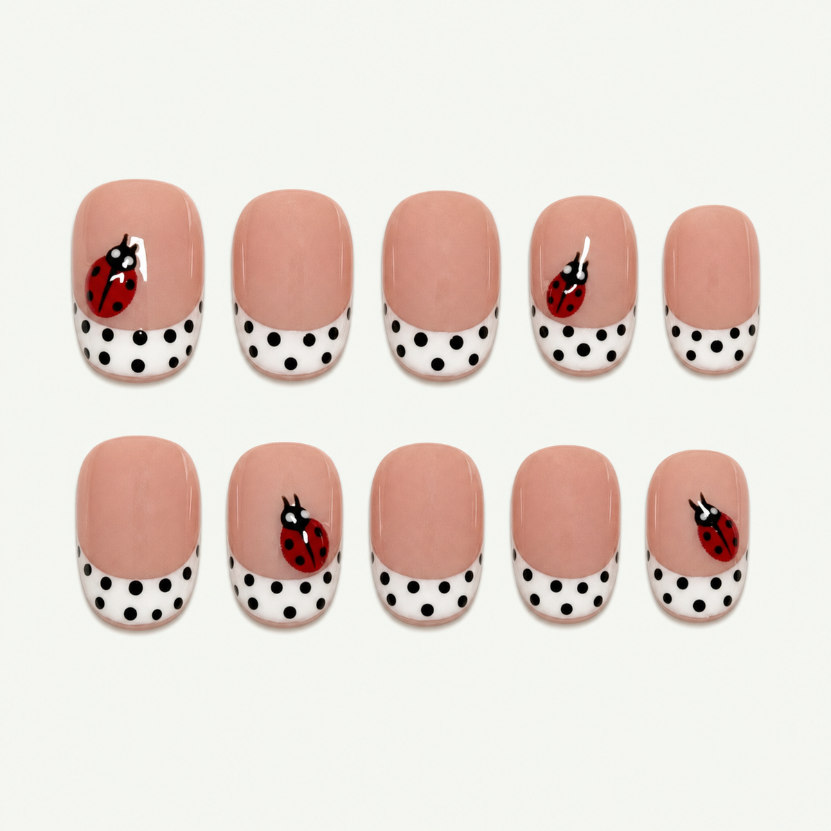 Cherry Scallop Polka-Dot French Press-On Nails - NS0158