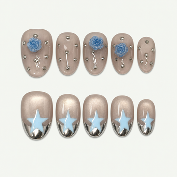 Blue Bubble Star Pearl Press-On Nails - NS0162