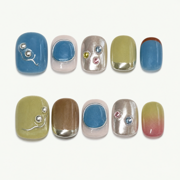 Pastel Relic Chrome Jewel Press-On Nails - NS0165