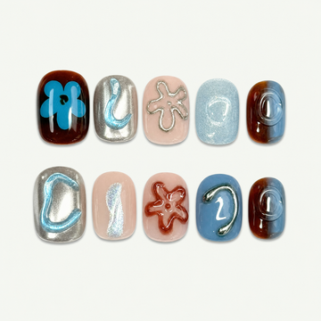 Chrome Garden Blue Floral Press-On Nails - NS0166