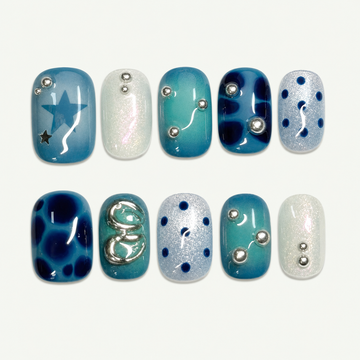 Ocean Aura Blue Dot Press-On Nails - NS0185