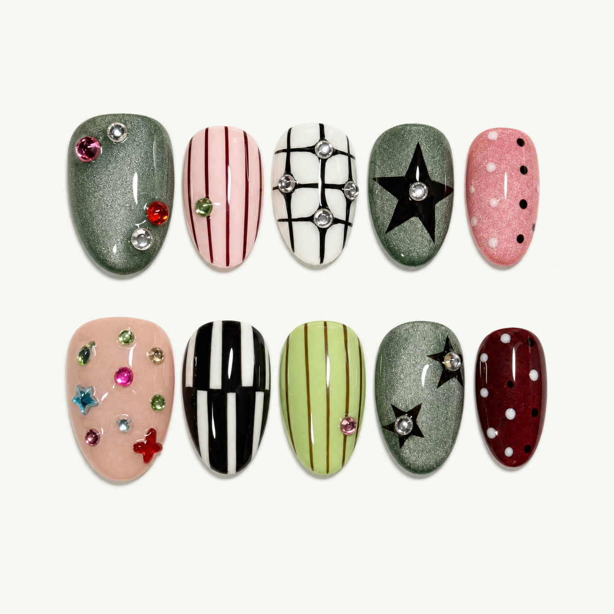 Night Garden Stripe Mix Press-On Nails - NS0197