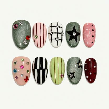 Night Garden Stripe Mix Press-On Nails - NS0197
