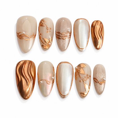 Copper Waves medium almond glazed nude press on nails by Kakakoo product photo