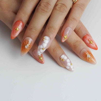 Solar Flame medium almond cat eye red press on nails by Kakakoo detail photo 2