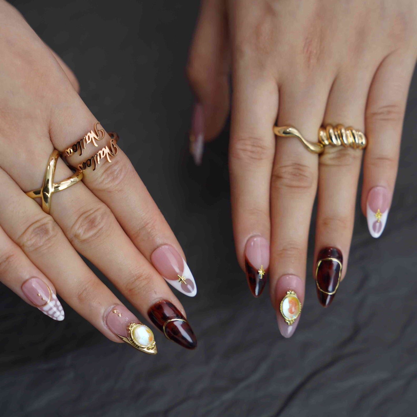 Golden Glitz medium almond French tip gold press on nails by Kakakoo detail photo 3