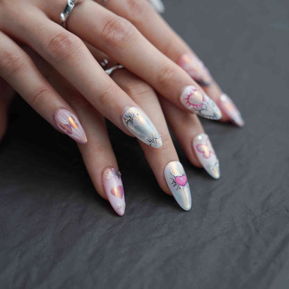 Silver Savage medium almond chrome silver press on nails by Kakakoo detail photo 4