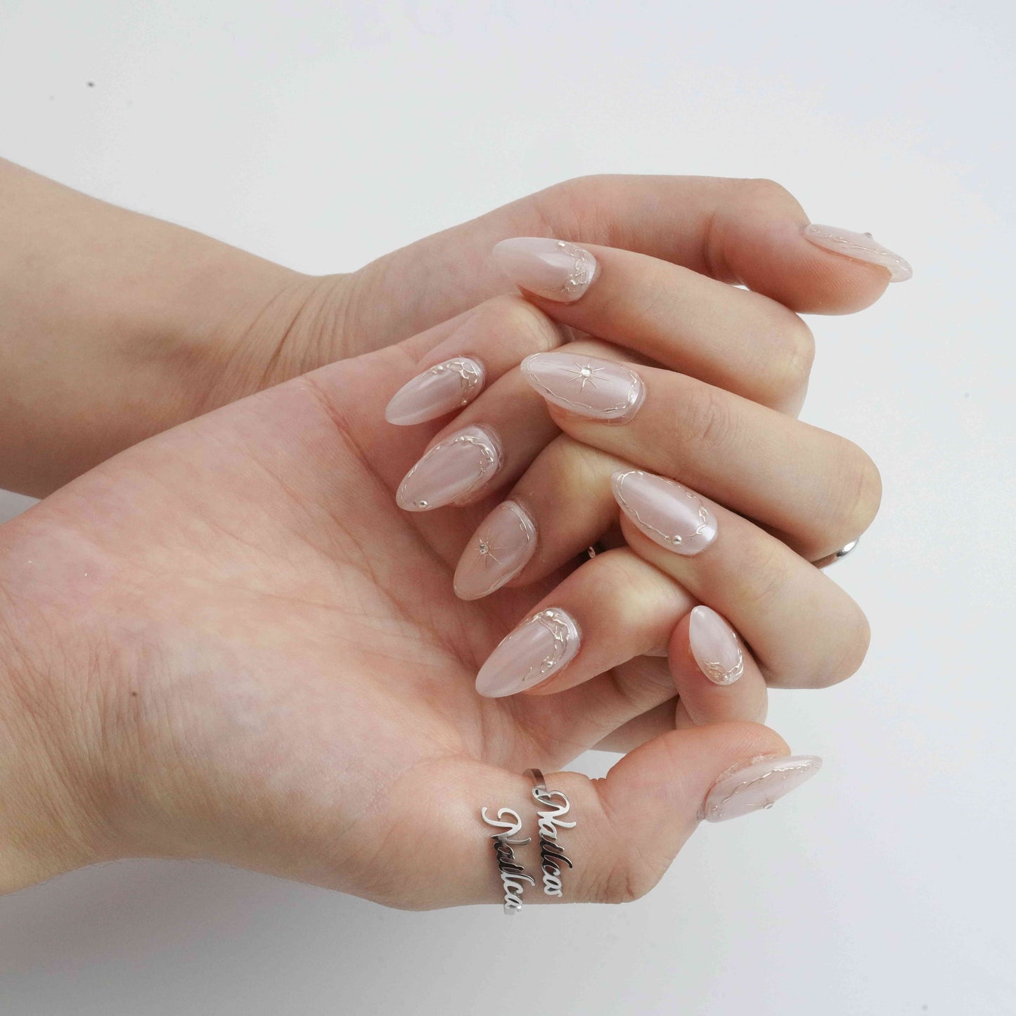 Celestia short almond chrome press on nails by Kakakoo detail photo 2