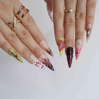 Blush Garden stiletto floral press on nails by Kakakoo detail photo 5