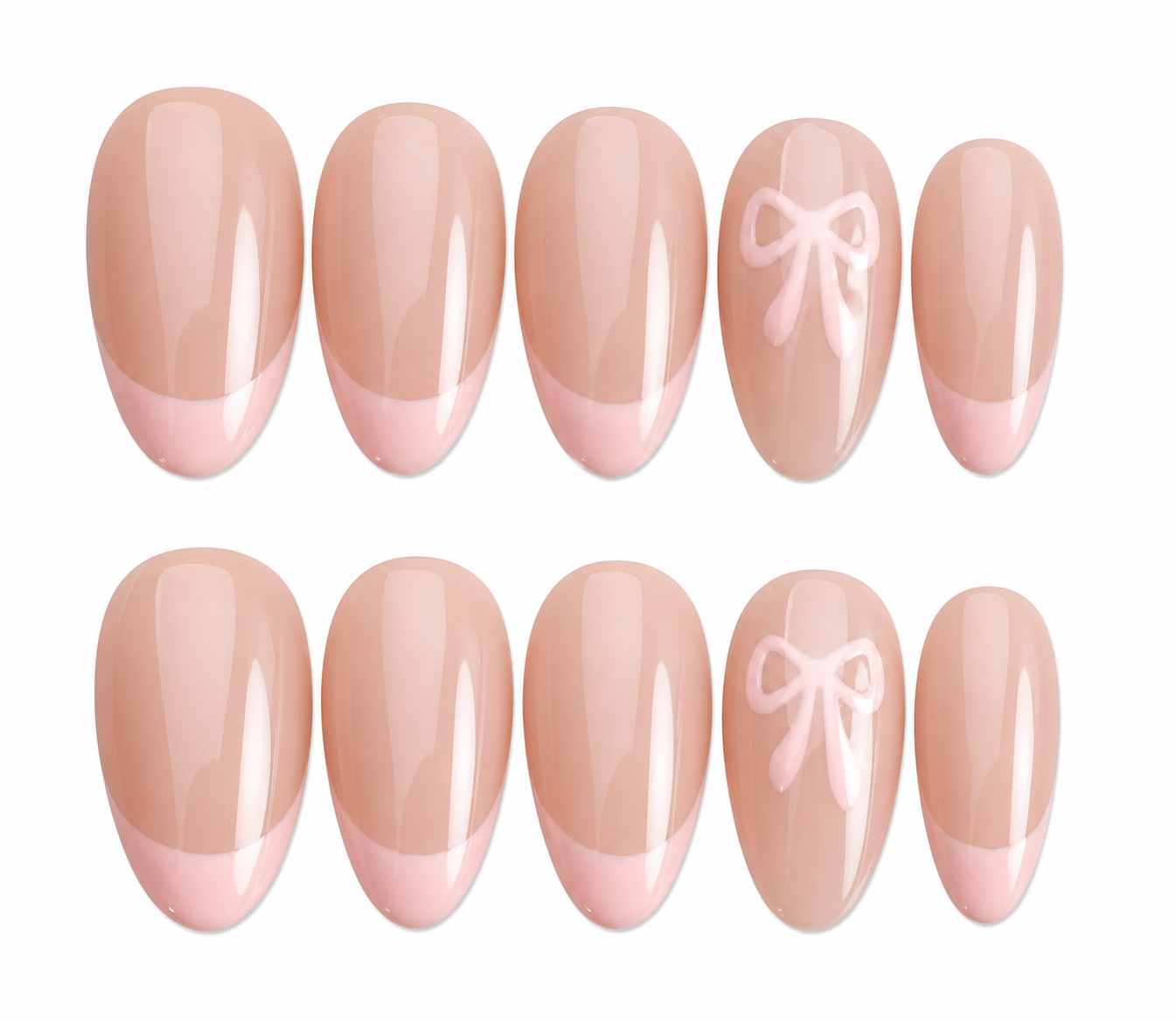 Pink bow short almond French tip pink press on nails by Kakakoo product photo