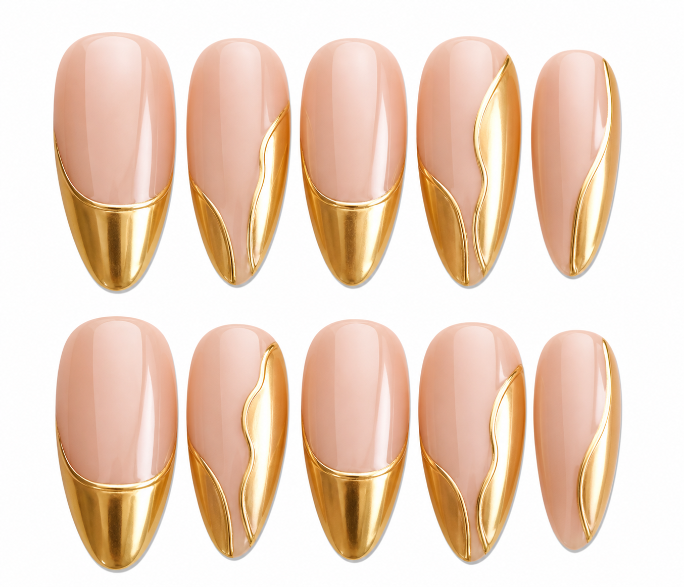 Gold Line medium almond chrome gold press on nails by Kakakoo product photo