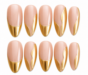 Gold Line medium almond chrome gold press on nails by Kakakoo product photo