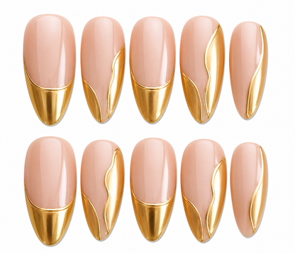 Gold Line medium almond chrome gold press on nails by Kakakoo product photo