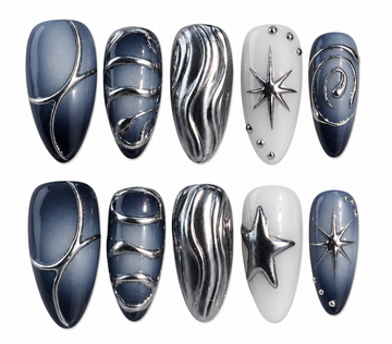 Midnight Metallic medium almond chrome press on nails by Kakakoo product photo