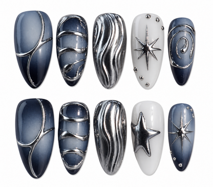 Midnight Metallic medium almond chrome press on nails by Kakakoo product photo