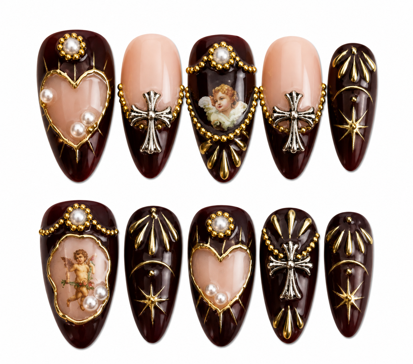 Baroque Seraph medium almond chrome press on nails by Kakakoo product photo