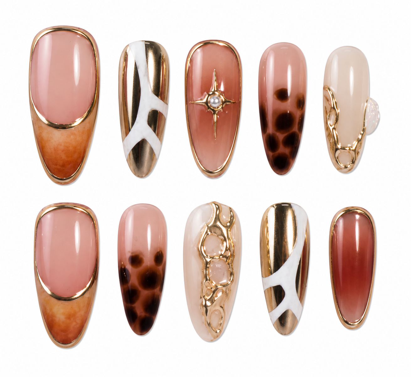 Aria medium almond hand-painted press on nails by Kakakoo product photo