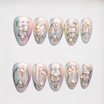 Aurora Way short almond chrome press on nails by Kakakoo product photo