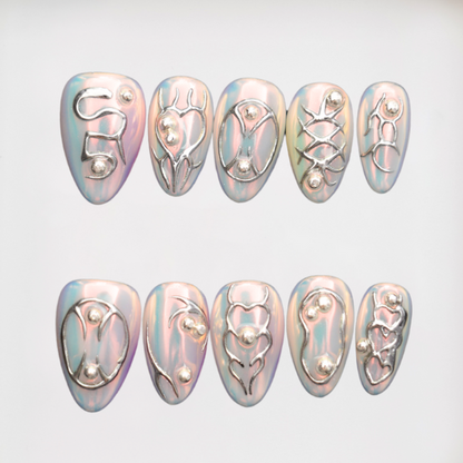 Aurora Way short almond chrome press on nails by Kakakoo product photo