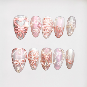 Dream Ballet short almond chrome press on nails by Kakakoo product photo