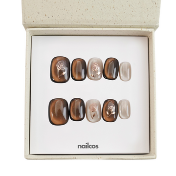 Autumn Rose Brown Chrome Press-On Nails – main view