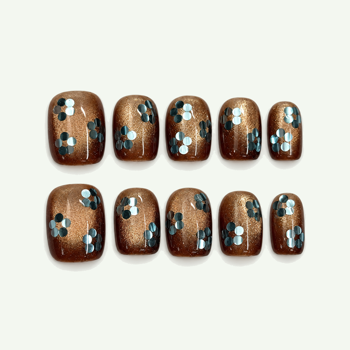 Bronze Petals Extra Short Coffin Cat Eye,Autumn Press-on Nails