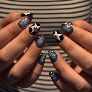 Denim Star Blue Graphic Press-On Nails – main view
