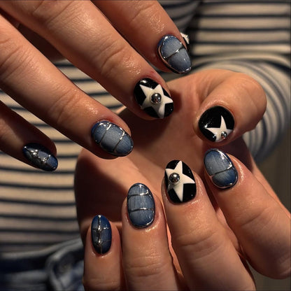 Denim Star Blue Graphic Press-On Nails – view 2