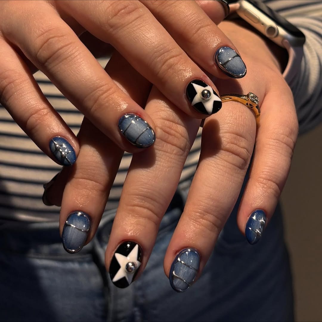 Denim Star Blue Graphic Press-On Nails – view 3