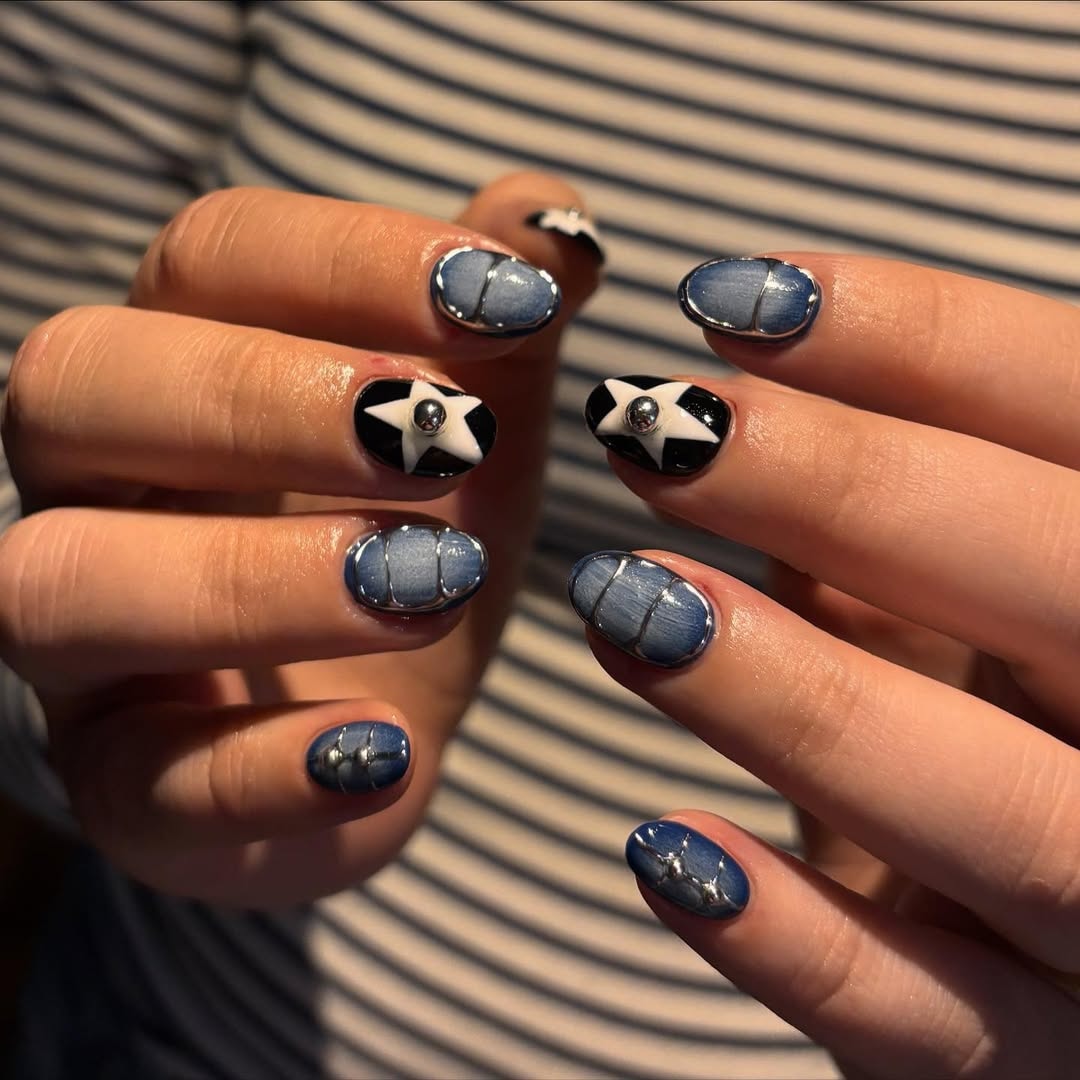 Denim Star Blue Graphic Press-On Nails – view 4