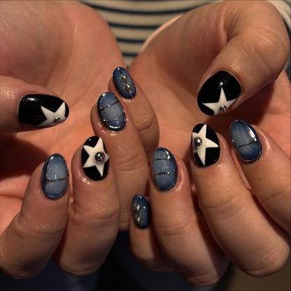 Denim Star Blue Graphic Press-On Nails – view 5