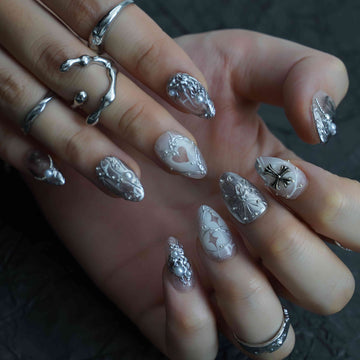 End Realm Silver Graphic Press-On Nails – view 10