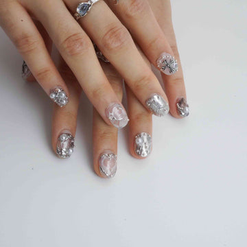 End Realm Silver Jeweled Press-On Nails – main view