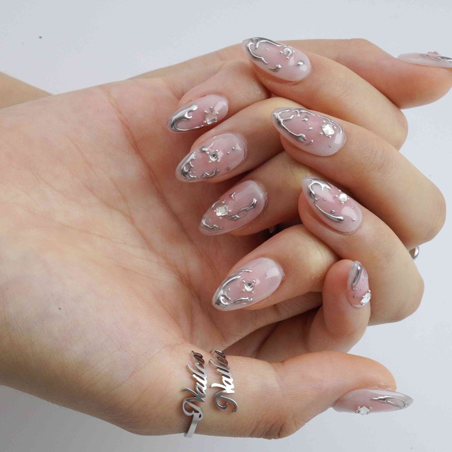 Melty Stardust Pink Chrome Press-On Nails – view 2