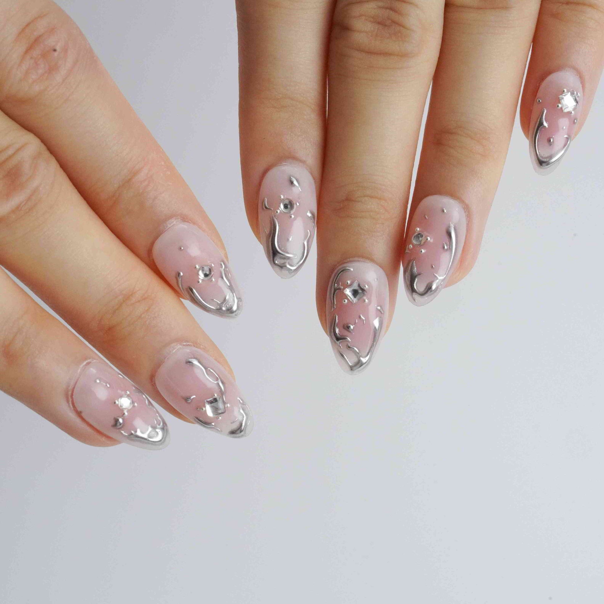 Melty Stardust Pink Chrome Press-On Nails – view 3