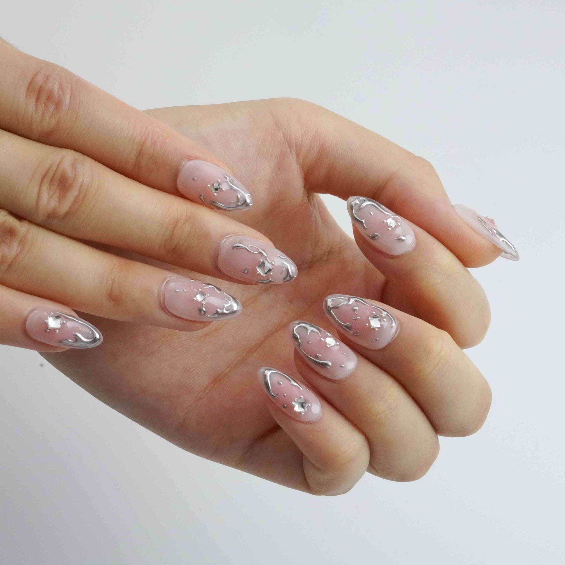 Melty Stardust Pink Chrome Press-On Nails – view 5