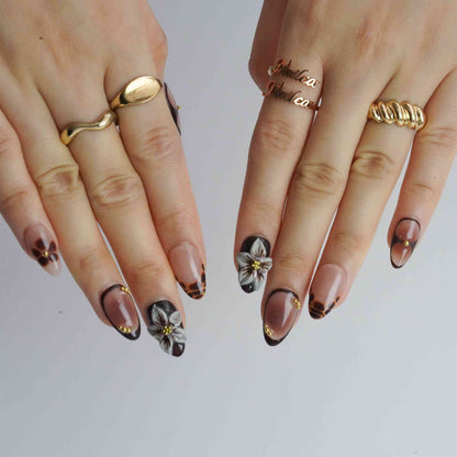 Noir Flora Brown Floral Press-On Nails – main view