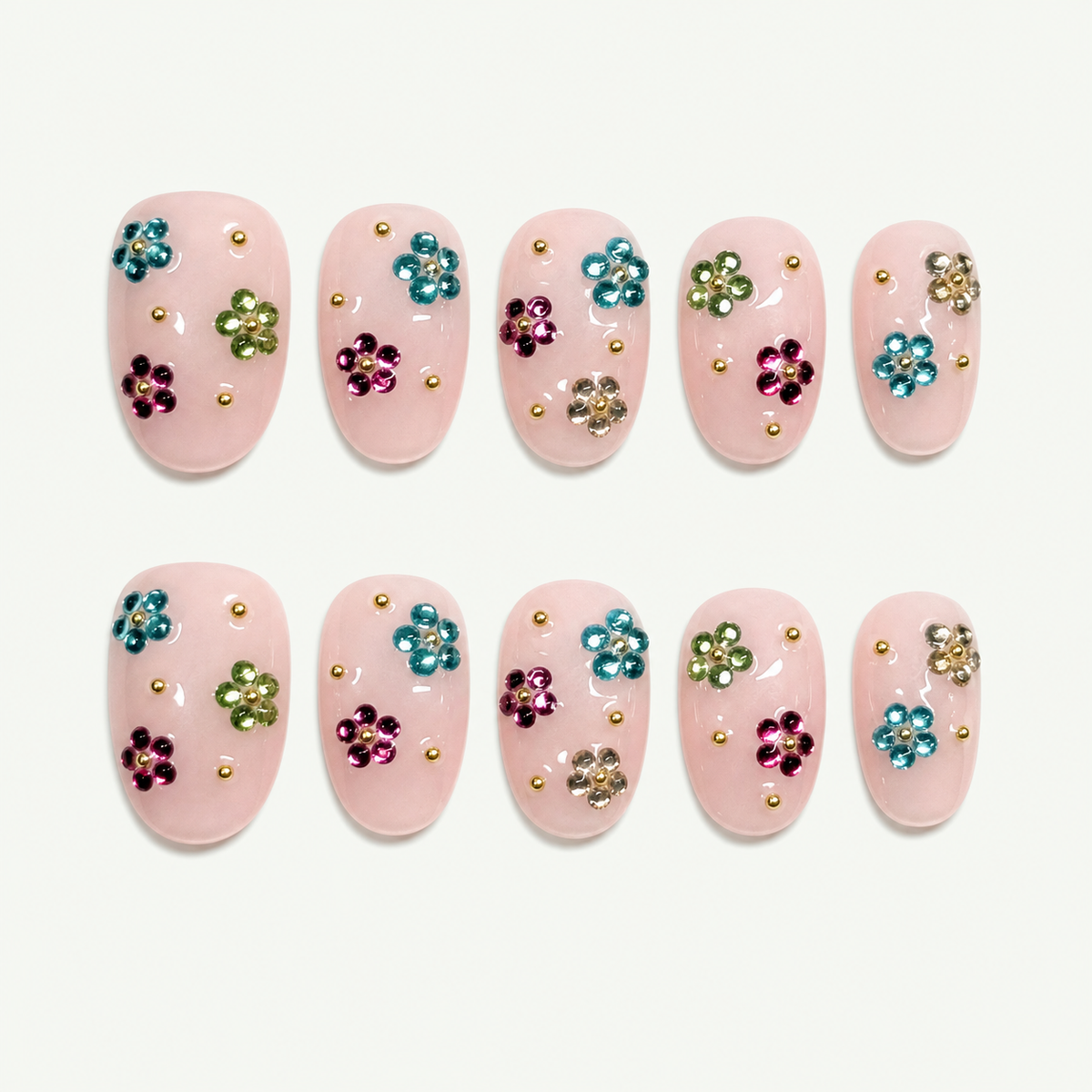 Rainbow Daisy Nude Press-On Nails - NS0177