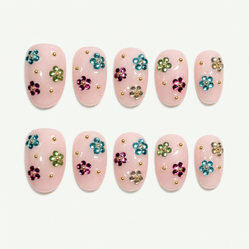 Rainbow Daisy Nude Press-On Nails - NS0177