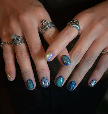 Ocean Aura Blue Dot Press-On Nails – main view