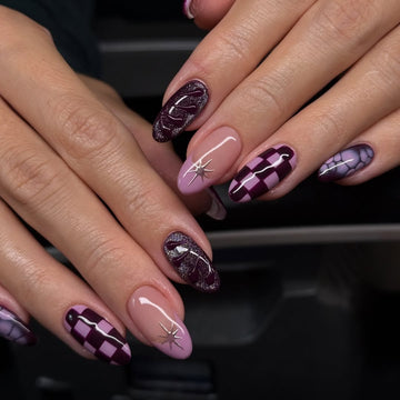 Plum Circuit Checker Press-On Nails – main view